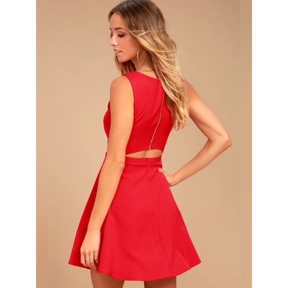 Lulus Just Us Red Skater Dress Cutout Back Sleeveless Fit Flare Size M NWT